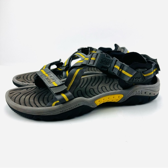 Helly Hansen The Huk Sandals Criss Cross Nylon Hook Loop Adjustable Black Yellow - Picture 2 of 10